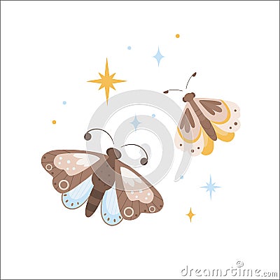 Butterflies among the stars Vector Illustration