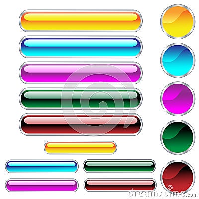 Web buttons glossy assorted colors and shapes Vector Illustration