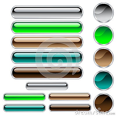 Web buttons glossy assorted colors and shapes Vector Illustration