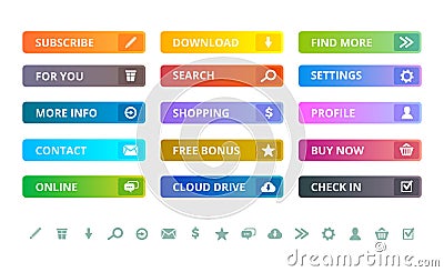 Web buttons. Internet modern colored flat icons and buttons template vector ui elements Vector Illustration