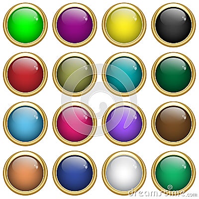 Web buttons round in gold Vector Illustration