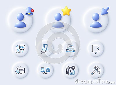 Web call, Puzzle and Employees wealth line icons. For web app, printing. Vector Vector Illustration