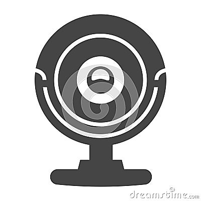 Web camera digital bold black silhouette icon isolated on white. Webcam for computer. Vector Illustration