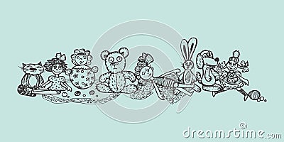 Children`s toys. Hand-drawn vector Cartoon Illustration