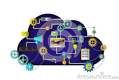 Web Cloud services. Management digital marketing srartup Vector Illustration