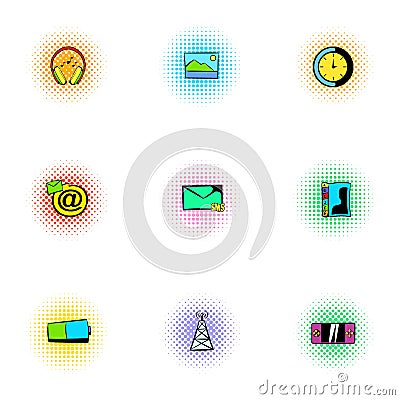 Web communication icons set, pop-art style Vector Illustration