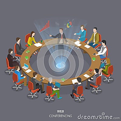 Web conferencing flat isometric low poly vector concept. Vector Illustration