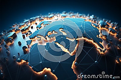 Web of connection. World map embodies global networking, internet linkages Stock Photo