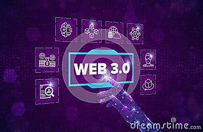 Web 3.0 construction concept on virtual screen. Semantic Web, Metaverse, 3D Graphics, Connectivity (Ubiquity). Stock Photo