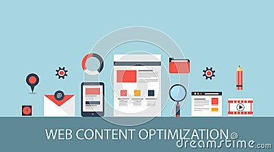 Web content optimization concept. Flat design web banner. Vector Illustration