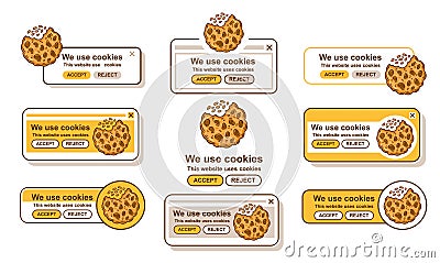 Web cookies tracking, use website browser data security policy icon. Internet protect personal information. Bite biscuit. Vector Vector Illustration