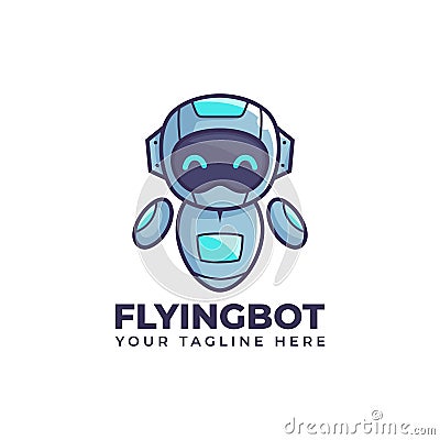 cute cartoon flying float robot illustration mascot logo Vector Illustration