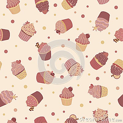 Cute chocolate cupcakes seamless pattern Vector Illustration