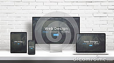 Web design agency concept presentation on displays of different dimensions Stock Photo