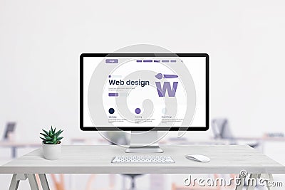 Web design agency promo page on computer display Stock Photo