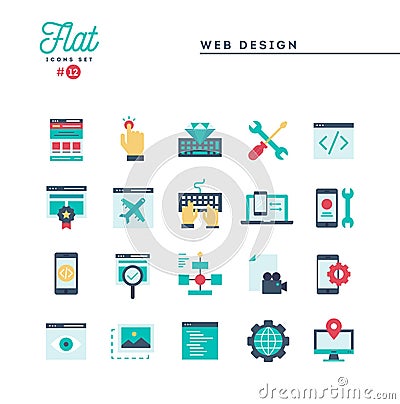 Web design, coding, responsive, app development and more, flat i Vector Illustration