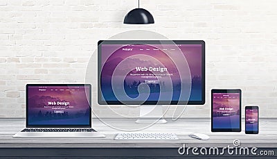 Web design, developer studio concept with responsive web page Stock Photo
