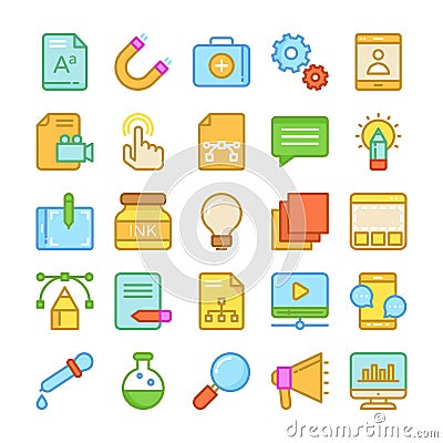 Web Design and Development Colored Vector Icons 2 Stock Photo