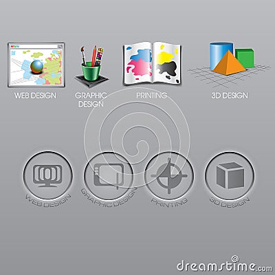 Web design, graphic design, print and 3d icons collection set Vector Illustration