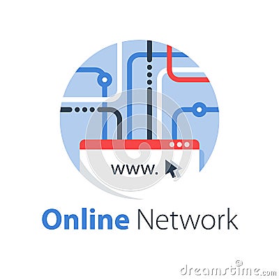 Web design, internet technology, software development, hosting services Vector Illustration