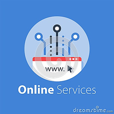 Web design, internet technology, software development, hosting services Vector Illustration