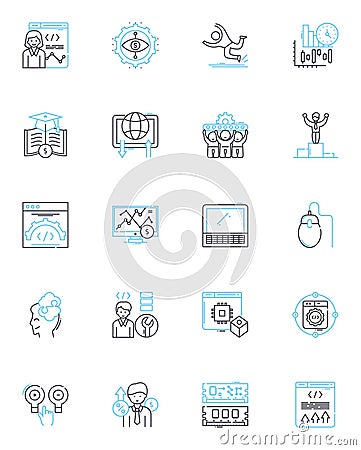 Web design linear icons set. Aesthetics, Usability, Accessibility, Interactivity, Responsive, Typography, Grid line Vector Illustration