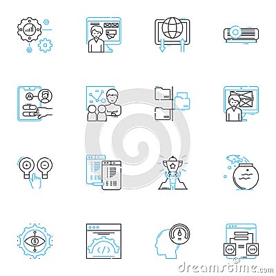 Web design linear icons set. Aesthetics, Usability, Accessibility, Interactivity, Responsive, Typography, Grid line Vector Illustration