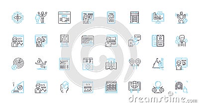 Web design linear icons set. Aesthetics, Usability, Accessibility, Interactivity, Responsive, Typography, Grid line Vector Illustration