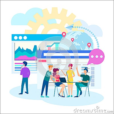 Web design, programming, technology, meeting in the office concept Vector Illustration