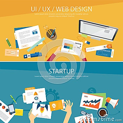 Web design and startup concept flat design Vector Illustration