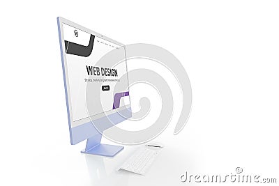 Web design studio concept with modern display and web design web page interface isolated on white Stock Photo