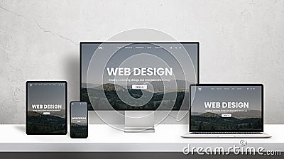 Web design studio promotion page on different display devices Stock Photo