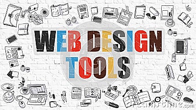 Web Design Tools Concept. Multicolor on White Brickwall. Stock Photo