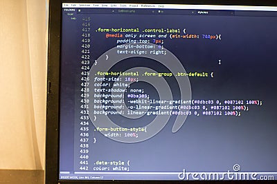 Web designer CSS3/LESS/SASS code close up Stock Photo