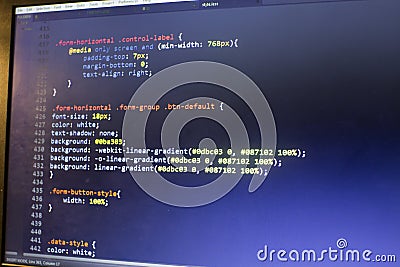 Web designer CSS3/LESS/SASS code close up Stock Photo
