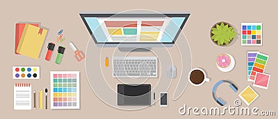 Web designer desk. Vector Illustration
