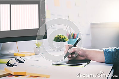 Web designer, UX UI designer working to design screen. Stock Photo