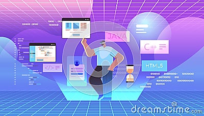 web developer in digital glasses creating program code vr vision headset innovation metaverse concept Vector Illustration