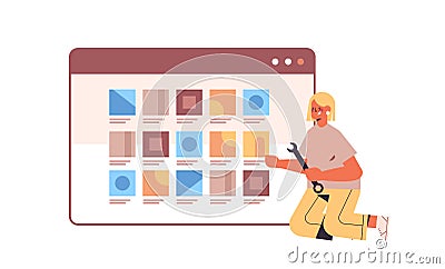 Web developer testing new app features application development software programming concept Vector Illustration
