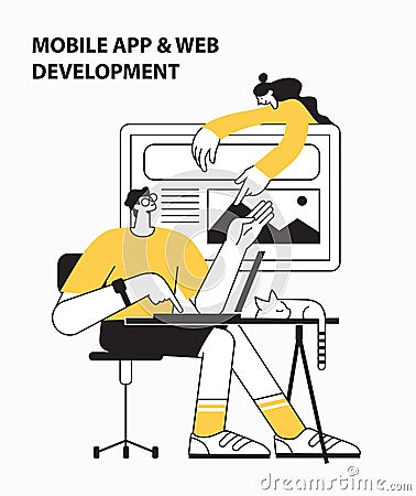 Web development agency abstract concept vector illustration set. Front and back end development, responsive web design Vector Illustration