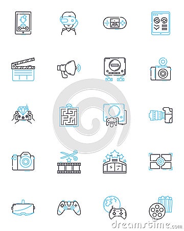 Web development agency linear icons set. Web design, Coding, Programming, HTML, CSS, JavaScript, React line vector and Vector Illustration