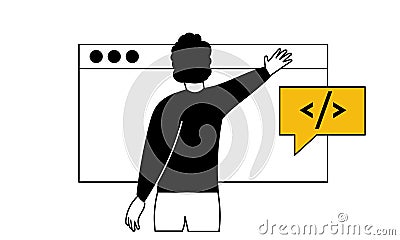 Web development and business technology coding website vector illustration concept. Programming application and app developer man Vector Illustration