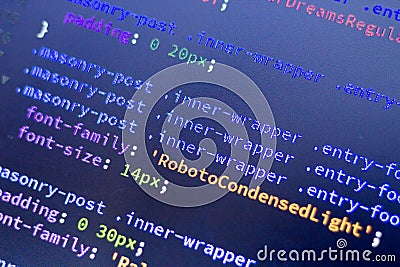 Web development code: CSS/LESS styles preprocessor script lines Editorial Stock Photo