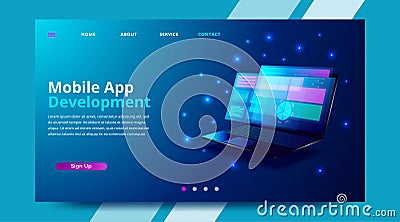 Web development, coding and programming responsive layout internet site or app of devices. Vector illustration Vector Illustration