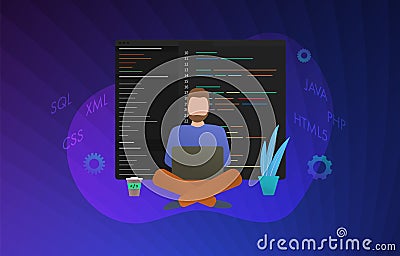 Web Development concept illustration. Software coding and programming data processing Vector Illustration