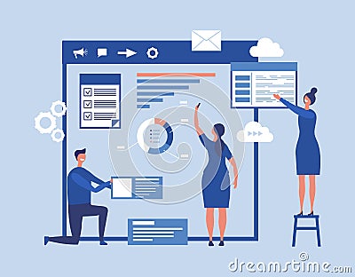 Web development concept. Vector interface designers create a web page Vector Illustration