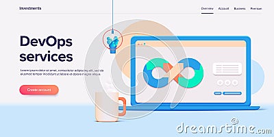Web development or devops concept in isometric vector design. Developing of internet app or online website service. Creative Vector Illustration