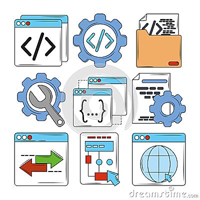 web development digital software search engine optimization icons Vector Illustration