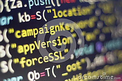 Web development javascript HTML5 code. Abstract information technology modern background. Network hacking Stock Photo