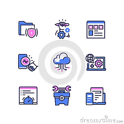 Web development - line design style icons set Vector Illustration